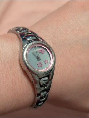 Fossil Women's Stainless Steel Big Tic ES-1042 Watch with Pink Flowers and Waves